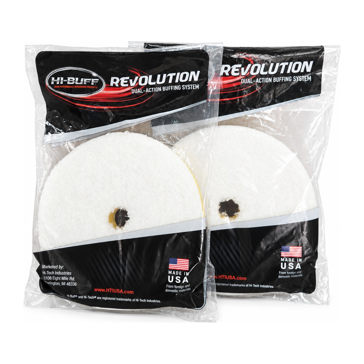 Hi-Buff Revolution white microfiber pads in their packages