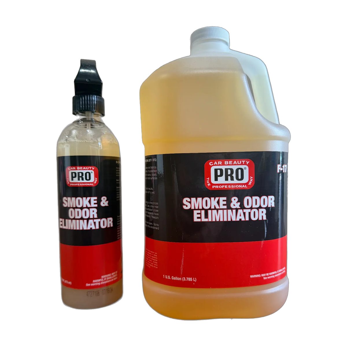 Car Beauty Pro Smoke & Odor Eliminator in 16 oz and 1 gallon